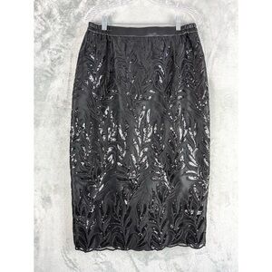 Terramina Black Sequin Skirt‎ 12 Modest Neutral Minimalist Embellished Pencil